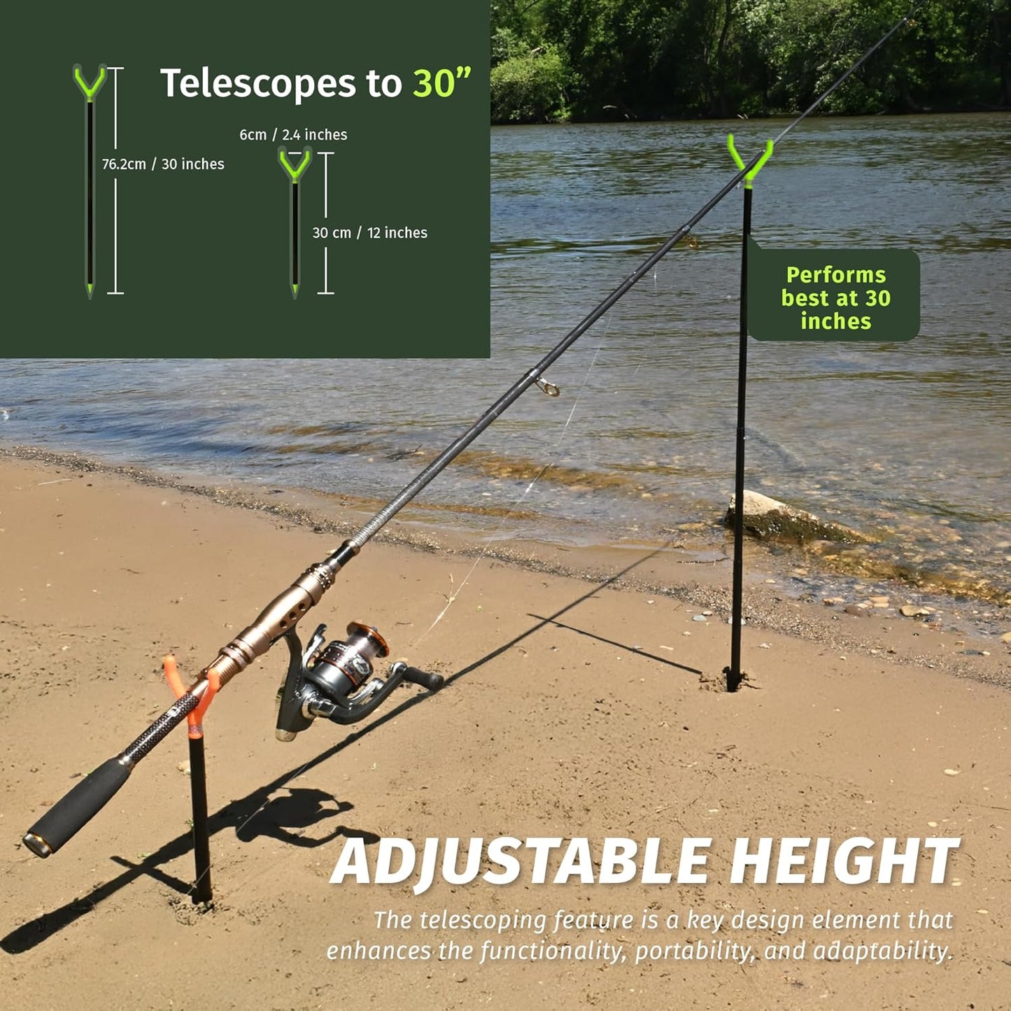 Fishin’ Stix Trident Telescoping Fishing Rod Holders – Extendable 12"–30", 50 lb+ Capacity, Sand Stake Pole Stand for Surf Fishing, Bank Angling, Catfish Rods, Lure & Bait Setup