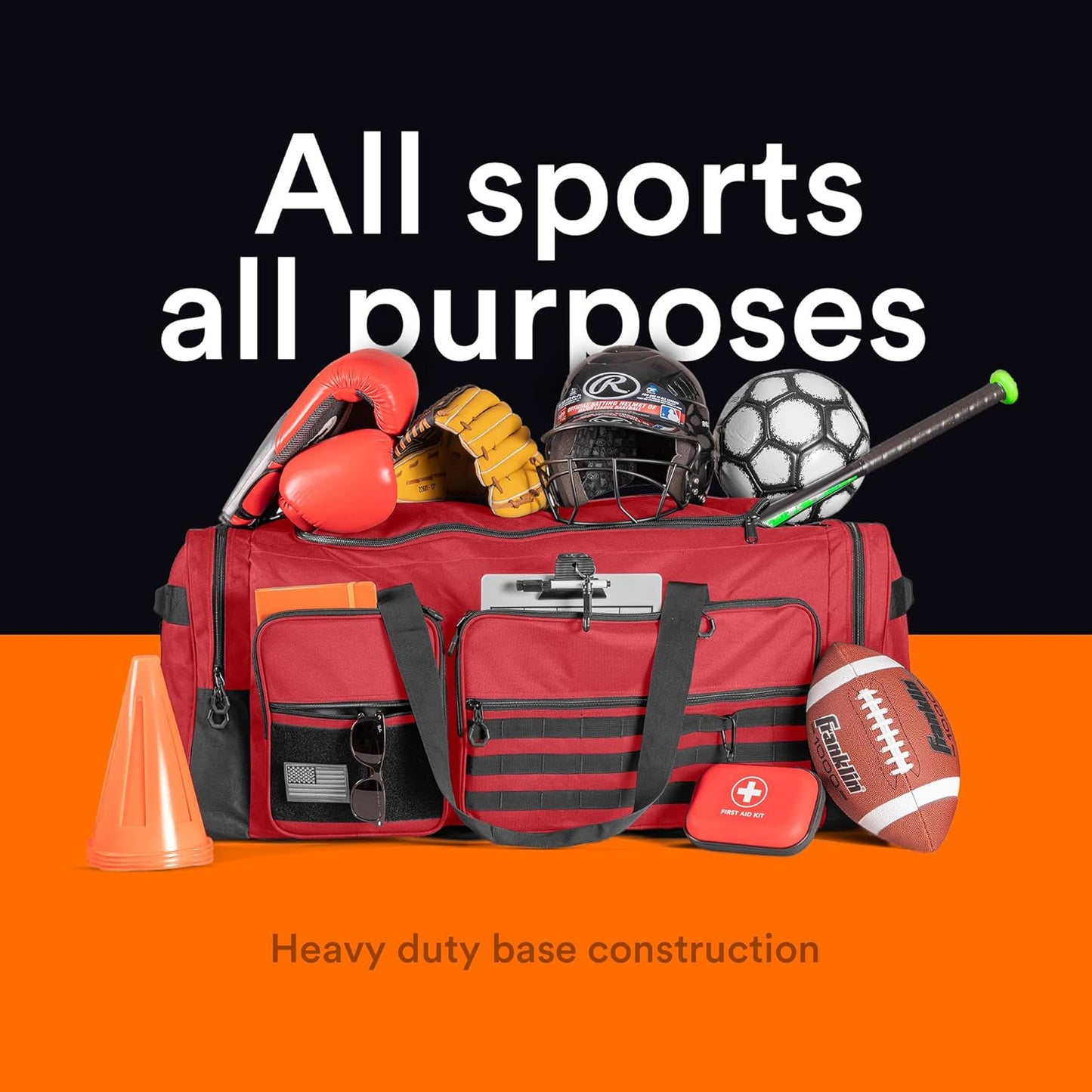 Fitdom 130L 36" Heavy Duty Extra Large Sports Gym Equipment Travel Duffle Bag W/Adjustable Shoulder Strap & 7 Compartments. Perfect for Soccer Baseball Basketball Hockey Football, Team Coaches & More