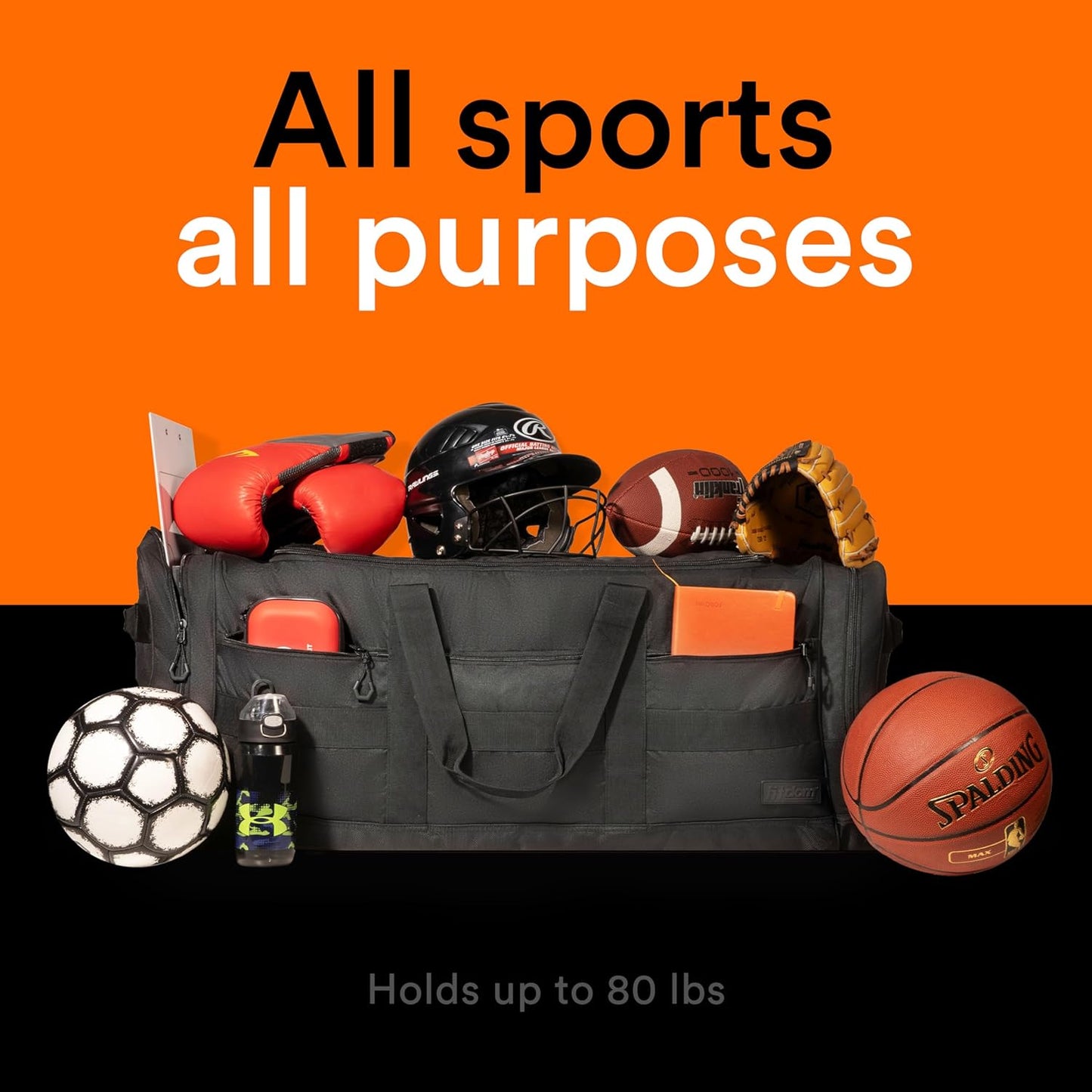 Fitdom 140L 38" Heavy Duty Extra Large Sports Equipment Duffle Bag with Upgrade Zipper, Durable & Water Resistant. Perfect for Travel Storage Football Hockey Baseball Basketball Team Coaches & More